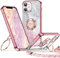 XYZ für iPhone 11 Hülle mit Band, Herzen Doppelring Ständer Luxus Glitzer HandyHülle Kameraschutz, Frauen Stoßfest Elektroplattiert Soft TPU SchutzHülle Clear iPhone 11 Case, Roségold