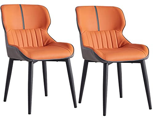 JIESOO Moderne Leder Esszimmerstühle 2er Set Hohe Rückenlehne Gepolsterte Weiche Wohnzimmer Schlafzimmer Sessel Metallbeine Lounge Chairs(Orange)