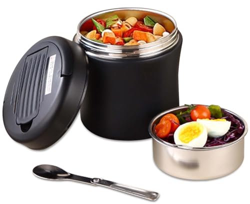 1,2L Thermobehälter für Essen, 304 Edelstahl Warmhaltebehälter mit Löffel Wärmebehälter Auslaufsicher Isolierbehälter Gefäß Thermoschüssel Thermo-lunchbox für Speisen Suppen Porridge Mahlzeiten
