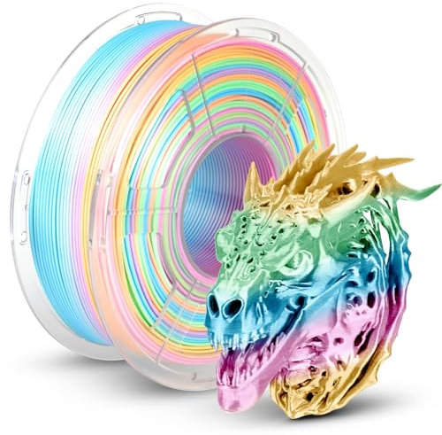 TECBEARS Silk PLA Rainbow Filament 1.75mm, Silky Multicolored 3D Drucker Filament PLA, Shiny Hochglanz Farbverlauf wechselnd 1KG Spule (2.2 LBS) für 3D Drucker, Süßigkeiten-Regenbogen 04