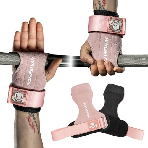 Leder Gummi Zughilfen Krafttraining Frauen Männer, Gym Lifting Straps für Bodybuilding und Gewichtheben, Handgelenk Bandagen Gym mit Gepolsterter Handschlaufe