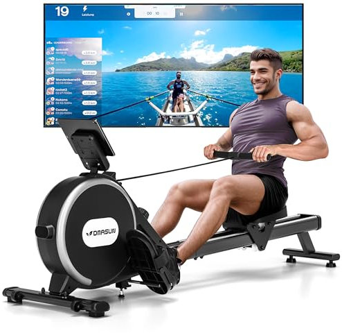 Rudergerät für Zuhause, DMASUN Rudergerät mit Magnetischem Widerstand, Upgrade Doppel-Slide-Rails, APP-Verbindung, 16 Widerstandsstufen, LCD-Display, ideal für Cardio-Training, Belastbar bis 160kg