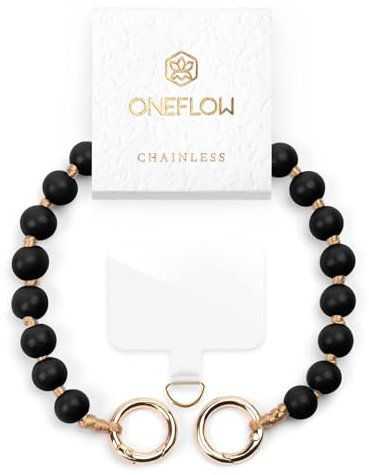 ONEFLOW Holzperlen Handyanhänger fürs Handgelenk, Universal Handykette kurz Handschlaufe, Handyband Abnehmbar für Handy Hüllen, Anhänger Holz Kette mit Perlen, Chainless Terra Chain, Schwarz