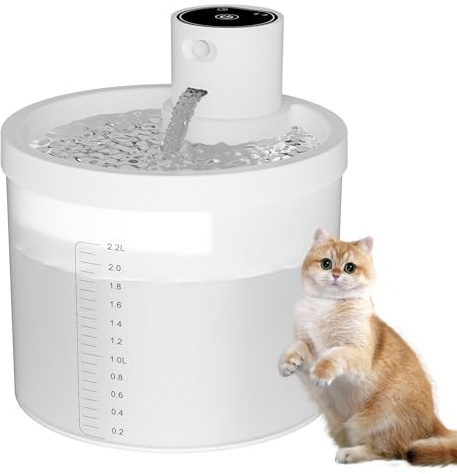 Vankarr Fontaine a Eau Chat 2,2L Fontaine a Eau Chat sans Fil avec Detecteur de Mouvement,Distributeur Eau Chats Pompe à Eau Super Silencieuse,avec Filtrer,4000mAh Rechargeable
