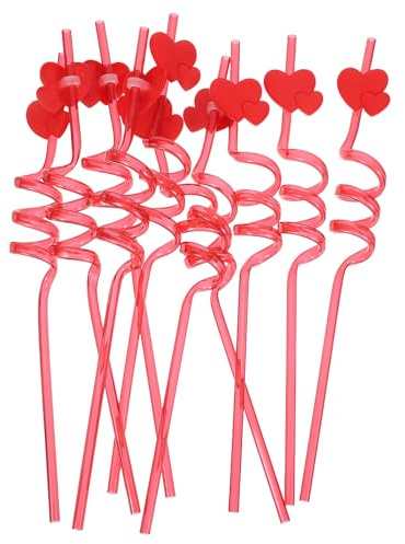 Gadpiparty Lot de 10 pailles spirales réutilisables en forme de cœur pour la Saint-Valentin - Pailles fantaisie faciles à nettoyer pour les fêtes, anniversaires, mariages, enterrements de vie de