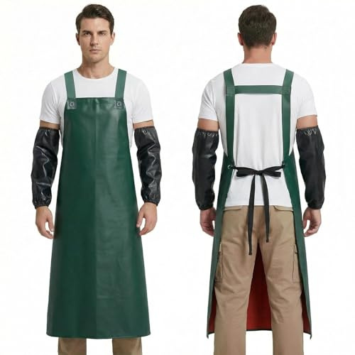 Eulihent 43 Waterproof Apron with Arm Sleeve Heavy Duty Work Apron Chemical Acid Stain Oil Resistant Apron Butcher Aprons with Adjustable Straps for Men Women Kitchen Chef Pet Shop