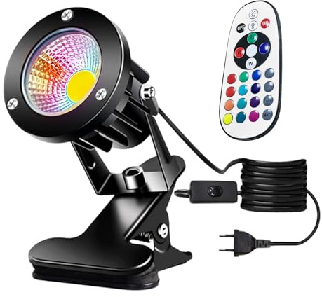 LED Spot Klemmstrahler, Led Garten Beleuchtung mit Stecker & Schalter, Gartenstrahler Rasenstrahler, Wasserfester Pflanzen Spotlight, Schreibtischlampe für Tiere Wachsende (Schwarz, M, Farbiges Licht)