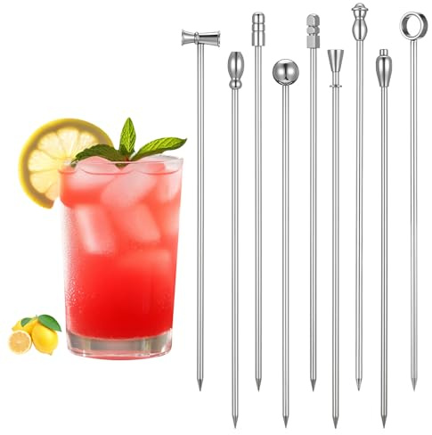 9 Pcs Metal Martini Cocktail Picks, 4.2 Inches Olive Appetizer Skewers Stainless Steel Martini Garnish Sticks Reusable, Metal Toothpicks for Drinks, Bar Accessories Supplies for Bartenders (Sliver)