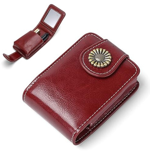 Étui à Rouge à Lèvres en Cuir, Pochette de Rangement avec Miroir, Organisateur de Rouge à Lèvres Portable, Fermeture à Pression, Idéal pour Ranger Rouges à Lèvres, Baumes à Lèvres et Bijoux