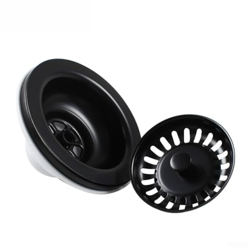 Drivstraw Black Kitchen Sink Basket Strainer Waste Drain for 83-90mm Hole, SUS304 Stainless Steel with PVD Coated Finish, Dual-Layer Design (Stainless Steel Bowl + PP