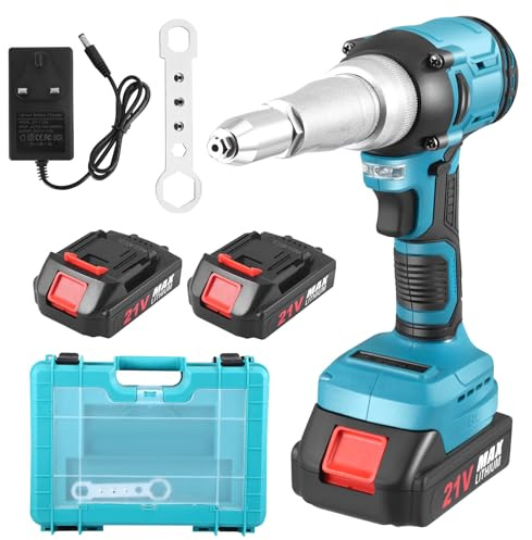 BORDRISE Cordless Rivet Gun with 2x1500mAh Battery,Battery Pop Rivet Gun for Screwdrivers and Drills,Riveting Pliers Cordless Gun with 25000N High Power for 2.4-5.0 mm Blind Rivets