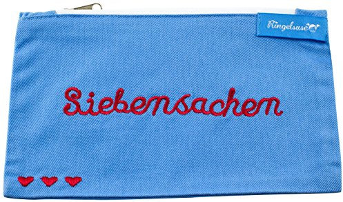 Kosmetiktäschchen Siebensachen Blau Rot Bestickt Damen 12 x 20 cm Baumwolle Fair Trade Ringelsuse