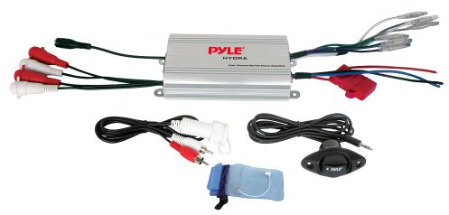 Pyle PLMRMP3A 4-canali-amplificatore (impermeabile, telecomando con cavo), colore argento