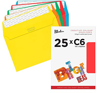 Blake Creative Colour 15123 Farbige Briefumschläge Haftklebung, Sortierte Farben C6 114 x 162 mm 120g/m² | 25 Stück