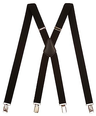 Olata Bretelles Fines Unisex Ajustables à Pinces en X avec Pinces en Métal - 2,5 cm. Noir