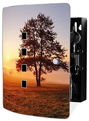 banjado Design Schlüsselkasten aus Edelstahl für 10 Schlüssel/Schlüsselbox zur Schlüsselaufbewahrung 24 x 21,5 x 7cm groß mit praktischem Magnetverschluss/Motiv Sonnenaufgang