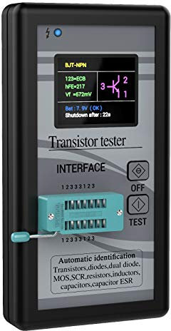 DROK Transistor-Tester: Elektrischer Schaltungsprüfgerät - Digital - NPN/PNP Transistor Diode Resistor Inductor Capacitance MOS SCR ESR Meter Automatic Checker Detector