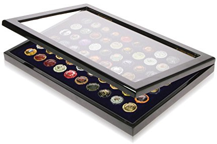 SAFE CHAMPAGNER - KRONKORKEN - SAMMEL - VITRINEN FÜR 60 CAHMPAGNERDECKEL NR. 5925 IN SCHWARZER KLAVIERLACKOPTIK - FÜR AN DIE WAND ZU HÄNGEN MIT MAGNETVERSCHLUß - Vitrine pour des capsules de champagne