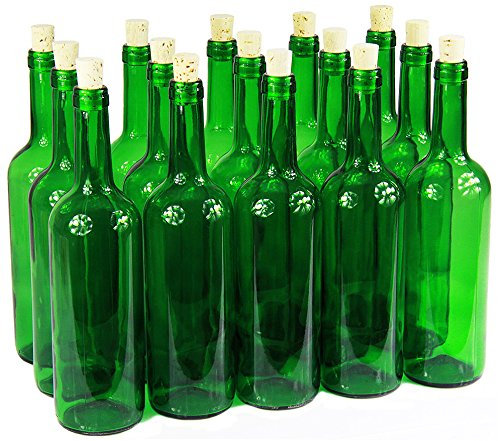 Bouteille de vin 750 ml sans/avec bouchon Bouteille en verre Bouteille vide pour vin, liqueur, 3 couleurs, vert, 32 Stk. mit Korken