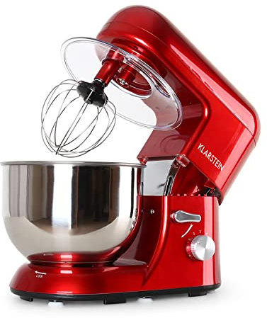 KLARSTEIN Bella Rossa - Impastatrice, Planetaria, Mixer da Cucina, 1300 W, 5,2 L, Sistema Planetario, 6 velocità, Terrina in Acciaio, Ganci in Pressofusione, Braccio Multifunzionale, Rosso