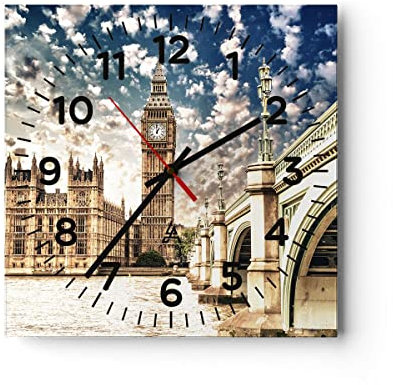 ARTTOR Moderne Glasuhr 30x30cm Quadrat Wanduhr Architektur Städte - 2415