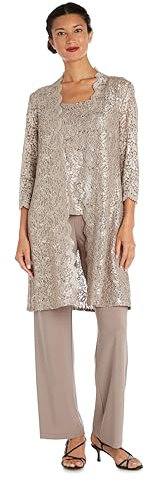 R&M Richards Abito da Donna con Pantaloni in Pizzo con Paillettes, Champagne, 48