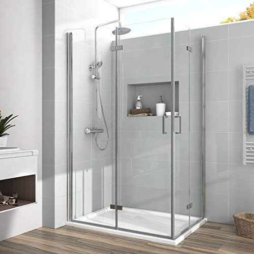 EMKE Duschkabine 90x120cm Eckeinstieg, Duschtür Duschabtrennung Klappbar Duschkabine, Duschwand Falttür Dusche 6mm Sicherheitsglas Mit NANO-Beschichtung Duschtrennwand 195cm Höhe