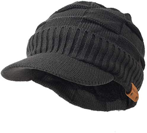 Ruphedy Herren Mütze mit Schirm Fleece Visor Beanie Schirmmütze Wintermütze B319 (B322-Grau)