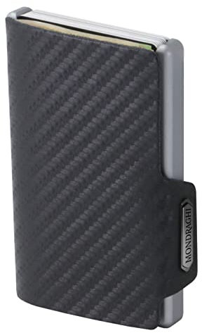 MONDRAGHI® Mini-Wallet │ Ultraleichte Geldbörse mit Leder in Carbon-Optik │ Kleiner Geldbeutel mit RFID-Schutz-Chip │ Kartenetui mit Leichtmetallrahmen Schwarz | Carbon