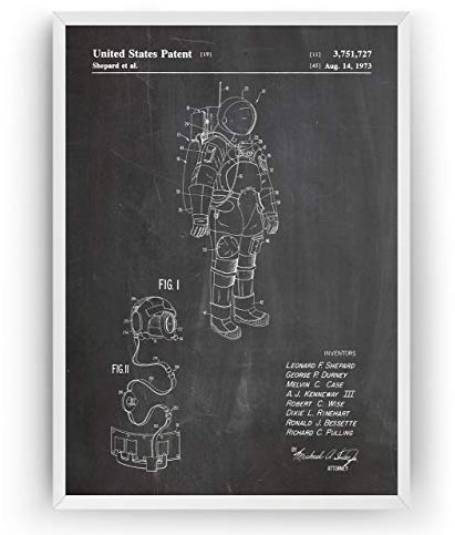 Apollo Space Suit 1973 Patent Poster - NASA Science Print Gift Astronaut Vintage Blueprint Outer Spaceship Wall Art Bedroom Decor Rocket Geek Nursery - Frame Not Included