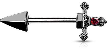 beyoutifulthings Brustwarzen-Piercing roter Kristall Dolch Brust-Piercing Nippel-Piercing Chirurgenstahl Schwarz Stab 1,6/14mm