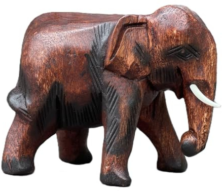 Land of Simple Treasures Handgeschnitzte Elefantenstatue aus Holz – Holz-Elefantenschnitzerei aus Thailand – Feng Shui Elefantenfigur – Braun, 12,7 cm
