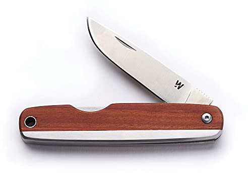 Whitby Pocket Knife, Stainless Steel Folding Knives Mahogany Wood Handle, Stylish High Performance, Non Locking EDC 2.25” Blade, Portable for Camping Hiking Backpacking
