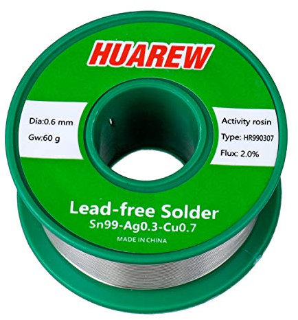 HUAREW HR990307 Sn 99-Ag 0.3-Cu 0.7 alambre de soldadura sin plomo con núcleo de colofonia (0.6mm, 60g)