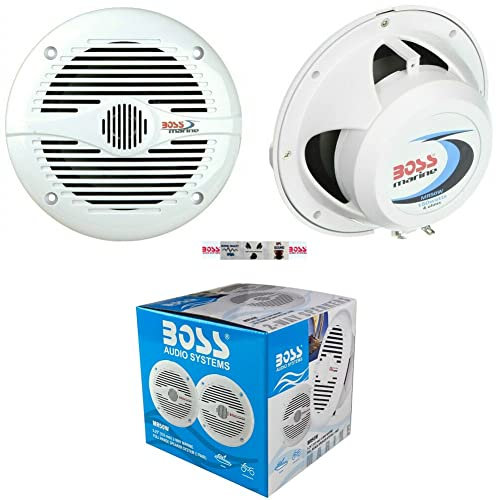 2 altoparlanti marini compatibile con BOSS AUDIO MR50W 2 vie da 15,5 cm 75 watt rms 150 watt max impermeabili mare piscina barca, a coppia + 5 sticker omaggio