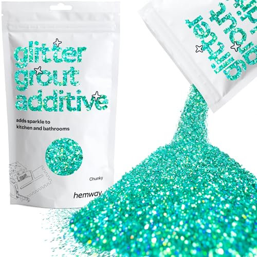 Hemway Glitter Grout Additive - Turquoise Blue Holographic | Chunky Flakes for Adding Sparkle to Kitchen & Bathroom Tiles | Enhance Your Indoor Grouting Projects with a Sparkly Effect | 100 g