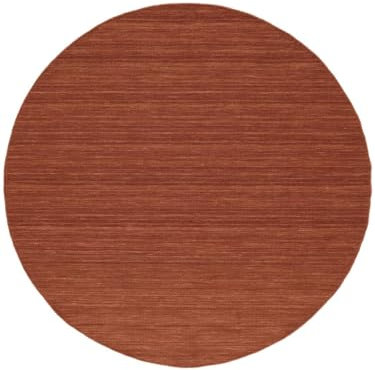 RugVista Kelim Loom Teppich, Kurzflor, ∅ 250 cm, Rund, Moderner Kelim, Wolle, für Flur, Schlafzimmer, Küche, Wohnzimmer, Rost, Dunkelrot