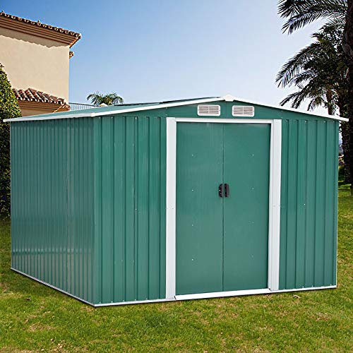 Metal Garden Apex Roof Storage Shed (Green, 6x8')