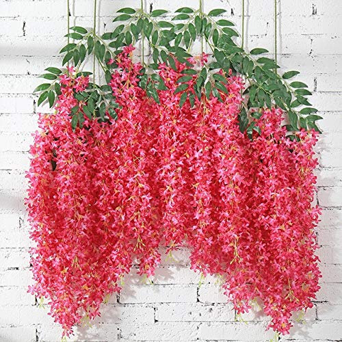 OSALAD 6pcs Wisteria Vine Künstliche Blumen Efeu Seide Girlande Bogen Hochzeitsdekoration Hausgarten Dekoration Hängende Pflanze Wanddekoration