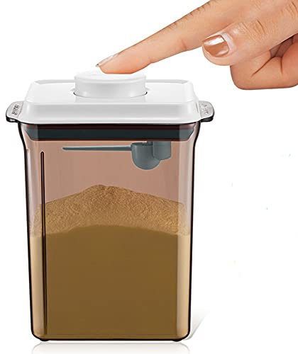 2.3L Luftdichte Milchpulver-Spender, Tragbarer Milchpulver-Kasten,Milchpulver Behälter mit Löffel, Einhandbedienung, Anti-UV, Abnehmbar, zur Aufbewahrung von Baby Milchpulver(Braun)