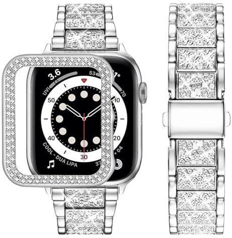 wutwuk Compatible with Apple Watch Straps Women 38mm Metal Sparkling Replacement Rhinestone Glitter Wristband for iWatch Series 3 2 1-Silver 38mm
