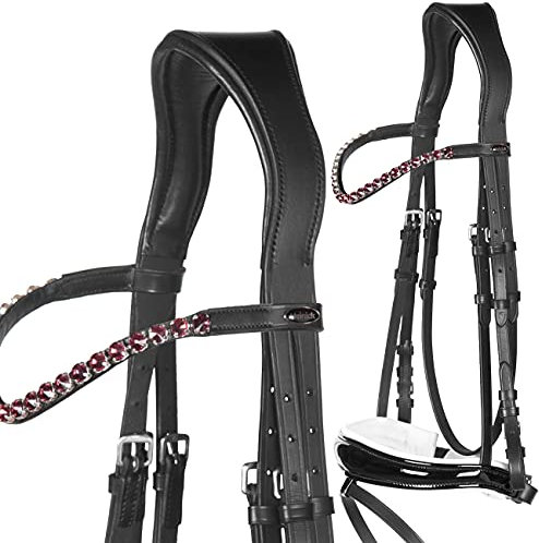 Heinick-Reitsport Trense anatomisch Competition Schwarz Weiß Lack ~ Glow-Berry ~ Vollblut