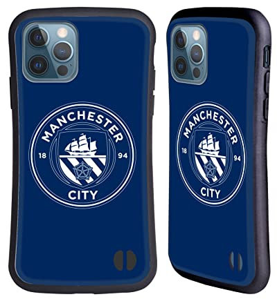 Head Case Designs Officially Licensed Manchester City Man City FC Obsidian White Outline Badge Hybrid Case Compatible With Apple iPhone 12 / iPhone 12 Pro