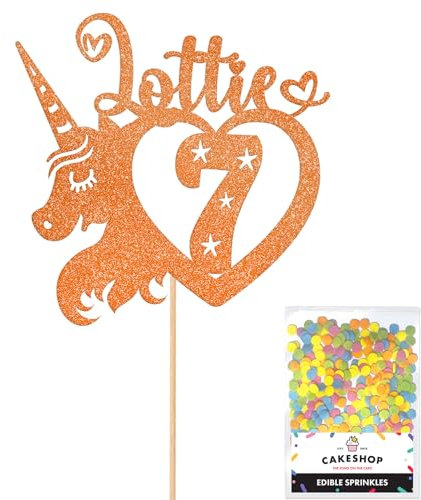 Personalised Unicorn Heart Glitter Cake Topper- Copper Orange Any Custom Age & Name Glitter Cake Decoration and Sprinkles - Happy Birthday Decorations - Personalised Toppers for Cakes by Cakeshop