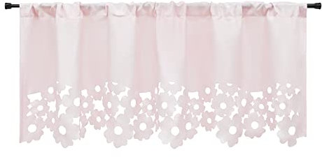 HeichkelL Tunnelzug Scheibengardine mit Lasercut Blumen Küche Vorhang Bistrogardine Kurzstores Halbtransparent Rosa 1 Stück BxH 90x30 cm