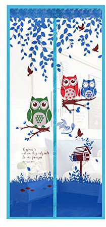 Magnetic Door Screen Fly Screen Door Bug Mesh Curtain High Density Automatically Mesh Door Nets 35 x 83 Easy Install (90 * 210cm, Owl-Blue)