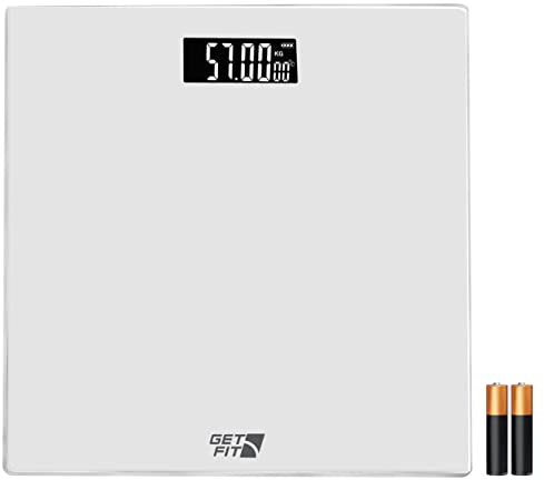 Get Fit Bathroom Scales - Monitor Weight Loss - Digital Weighing Scale with High Precision Strain Gauge Sensor, LCD Display & Automatic On/Off - Room Temperature & Battery Health Indicator - White