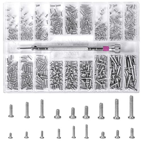 500 Stück Elektronische Schrauben, Reparaturschrauben, Winzige Schrauben, Blechschrauben Laptop Mikroschraube Schrauben Flachkopf Schrauben Set Brillen Schrauben für Computer Uhren Schmuck Silver