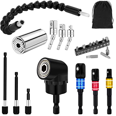 Tietoc Stocking Stuffers for Men, 22PCS Flexible-Drill-Bit-Extension Set Christmas for Men, 105°Right-Angle-Drill Attachment Socket Adapter Bendable Screwdriver Bit, Cool Gadgets Present Ideas Gifts