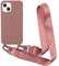 Leather Armor Handykette Hülle für iPhone 13 Mini(5.4) mit Band Halsband Lanyard (abnehmbar) Handyhülle,Handyhülle mit Verstellbarer Lanyard,Stoßfest Silikonhülle Handykette Handyhülle .-Rosa